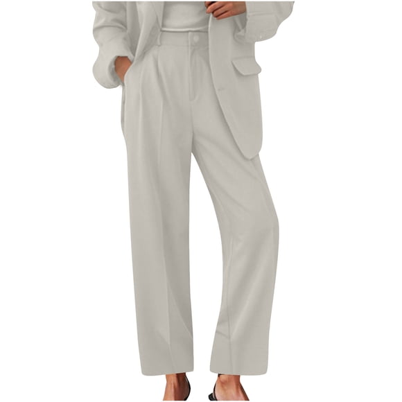 cfhntfmh Straight Leg Dress Work Pants for Women Loose Classic Solid High Waisted Business Office Casual Slacks with Pockets