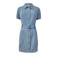 thumbnail image 3 of AherBiu Robe en Jean pour Femmes à Manches Courtes, Robe en Denim Boutonnée, Col à Revers, Col en V, Ceinturée, Coupe Droite, avec Poches, 3 of 7