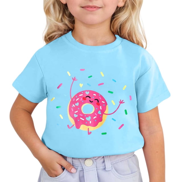 Tunique Chat et Enfants Imprimé Mignon Manches Courtes Col Rond T-Shirt