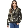thumbnail image 4 of Womens Long Sleeve Sequin Front Zip Jacket Long Sleeve Ribbed Cuffs Outerwear Tops, 4 of 5
