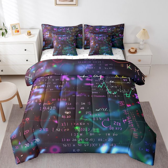 YST Math Equation 7-Piece Comforter Set, Queen – Educational Bedding with Mathematical Formula