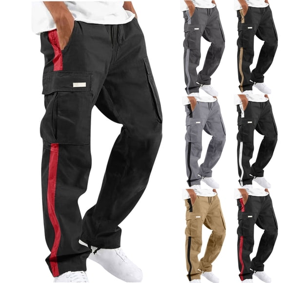 CFLVAEK Cargo Tactical Pants for Men with Multi Pockets Fashion Color Block Print Hiking Outdoor Cargo Pant Casual Drawstring Elastic Waist Wide Leg Pant White M