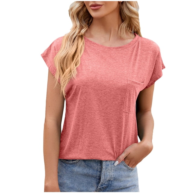 AherBiu Hauts d'Entraînement pour Femmes, Coupe Ample, Manches Cap, Col Ras du Cou, Haut Basique Confortable, T-Shirts, Chemises, Blouse