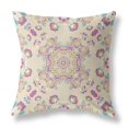 thumbnail image 1 of Couronne de Roses Coussin en Tissu Intérieur/extérieur avec Fermeture Éclair Blanc Cassé Violet 18x18, 1 of 7