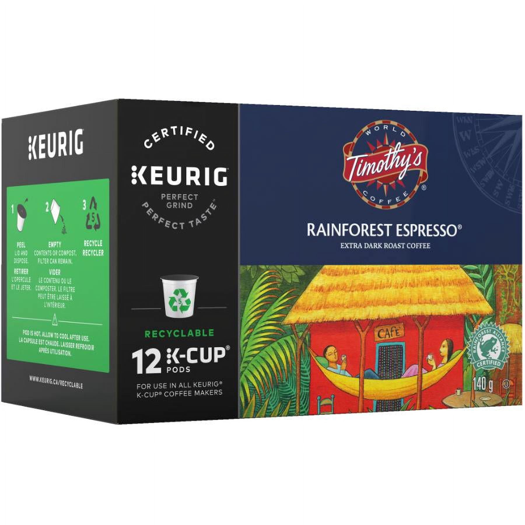 Timothy's Espresso de la Forêt Tropicale Dosettes de Café K-Cup, 12 Dosettes pour Cafetières Keurig