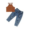 thumbnail image 1 of Faithtur Kids Girls Pants Set, Sleeveless Camisole with Elastic Waist Ripped Jeans Summer Outfit, 1 of 8