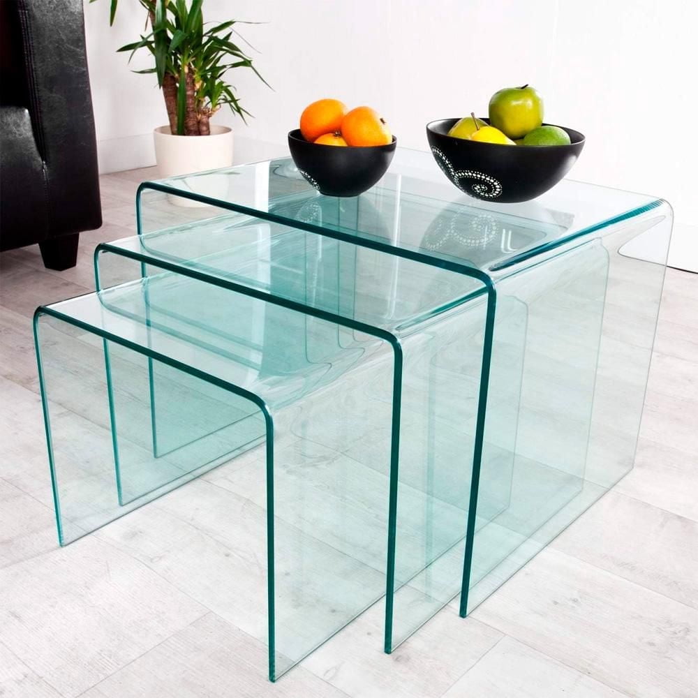 Heavenly Collection Nesting Table, Glass Nesting Table, Un-tempered Glass Nesting Table, Bent Glass Nesting Table, Waterfall Nesting Table, Set Nesting Table