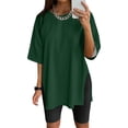 thumbnail image 2 of WEIYLL Women's T Shirts Oversize Sports Summer Solid Tunic Loose With Slits Green Tees Sizes M, 2 of 4