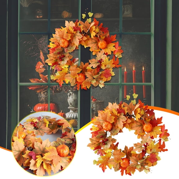 Aqestyerly Couronne de Citrouille et de Feuille d'Érable Simulées pour l'Halloween, Couronne Décorative Suspendue pour Fête, Cour, Porte, Fenêtre, Mur HWRETIE