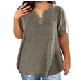 thumbnail image 1 of Ladies Top V Neck Fashion Solid Color Short Sleeve Pocket Loose T Shirt, 1 of 4