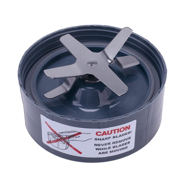 600W 900W Replacement Extractor Blade for Nutribullet Nutri Bullet Blender, a blender replacement part with positive threaded gear and sharp stainless steel blades. Exclusively compatible with Nutri Bullet models powered at 600W and 900W. The blade assembly is displayed in a close-up view with a caution label highlighting safety instructions.