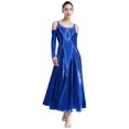 thumbnail image 4 of RUNQHUI Robe de Danse de Salon pour Femmes avec Strass, Professionnelle, Moderne, pour Valse, Tango, Compétition, Bleue, Taille P, 4 of 7