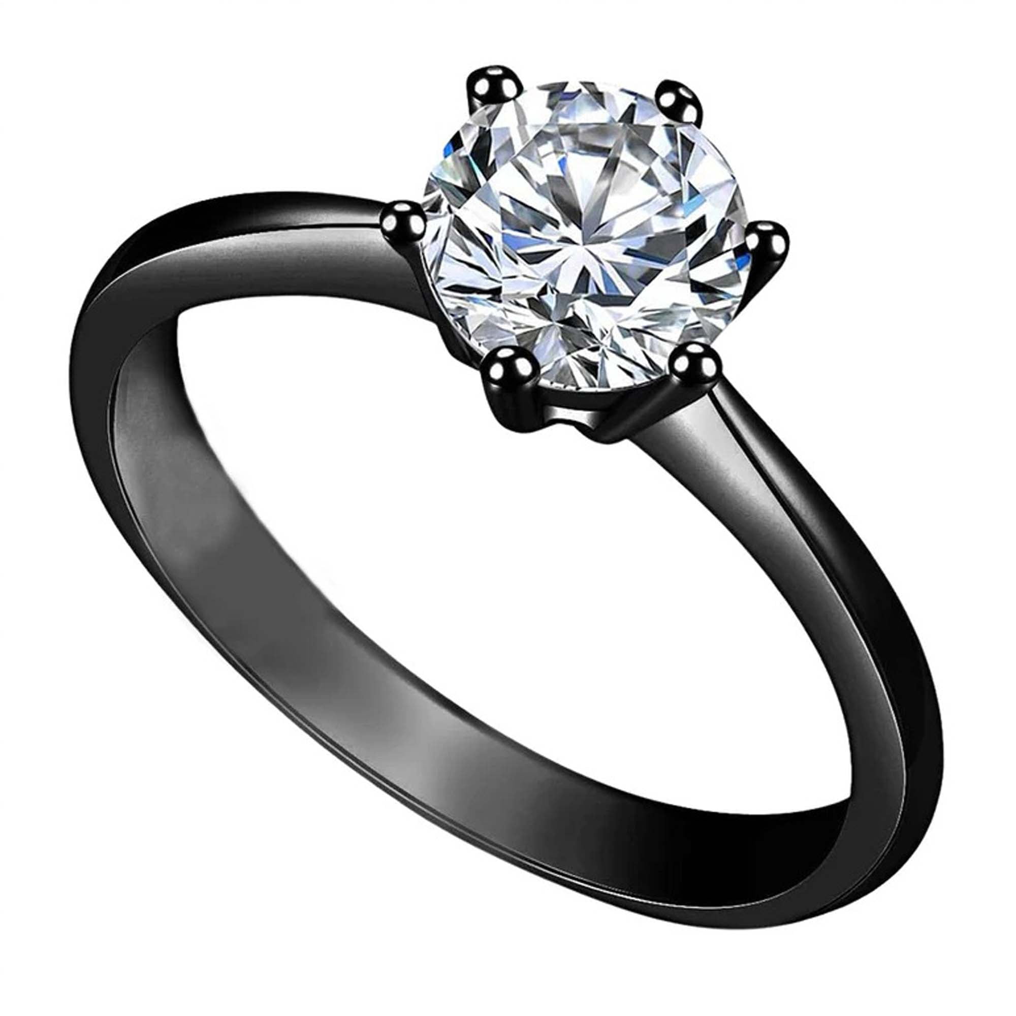 18K Black & White Plated Created White Sapphire Round Engagement ...