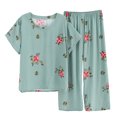 thumbnail image 1 of Coofit Ensemble de Pyjama pour Femmes 2 Pcs, Pyjama de Nuit à Manches Courtes à Motif Floral, Haut d'Été avec Pantalon, 1 of 8