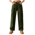 thumbnail image 1 of TJAZFJPA Plus Size Cargo Pants for Women Women Solid Color Denim Drawstring Adjustable Washed Cargo Pants Casual Pants Womens Slacks Petite Casual Straight Leg Pants Woman, 1 of 6