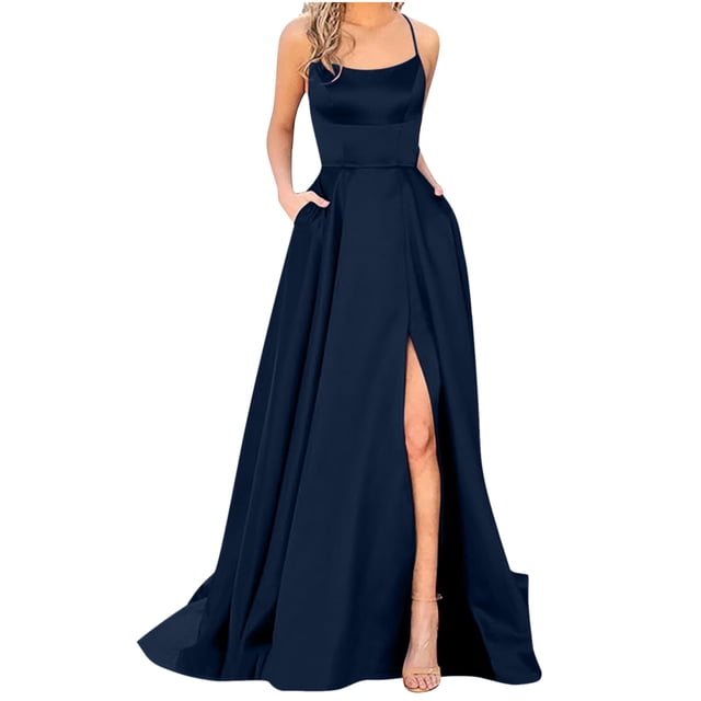Pompotops Robe Longue à Bretelles Dos Dégagé Unie pour Femme, Ajustée, Épaules Dénudées, Robe de Soirée