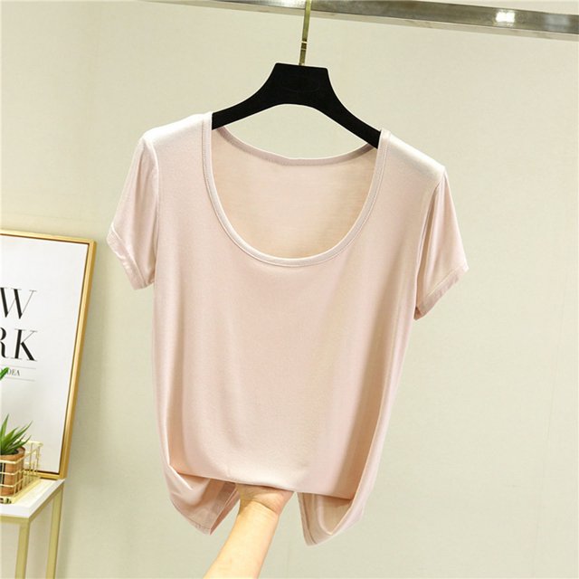 Blouses pour Femmes T-Shirt Ample d'Été Uni à Manches Courtes à Col Rond