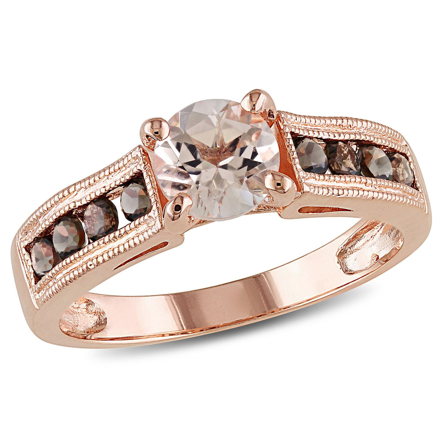 Bague cocktail Tangelo avec morganite et quartz fumés 1-1/4 CT PBT en argent sterling plaqué de rhodium ros