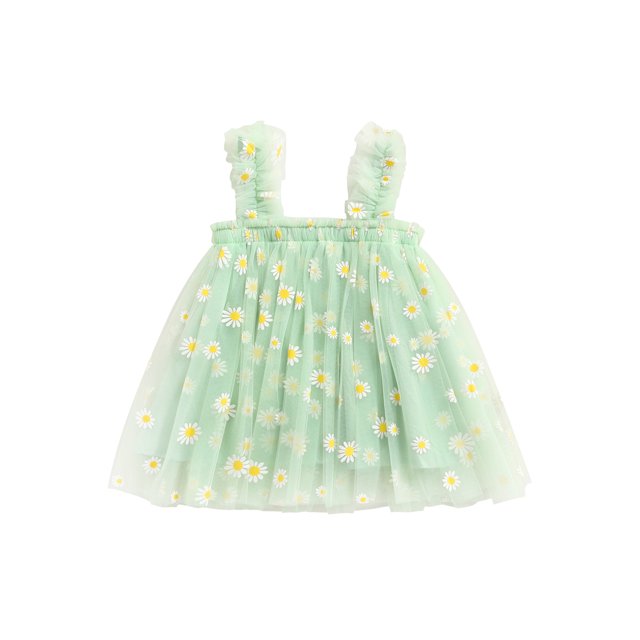 Xingqing Robe d'Été Adorable pour Bébés Filles, Douce, à Bretelles, Sans Manches, à Fleurs Imprimées, en Dentelle, Tutu, Robe Soleil