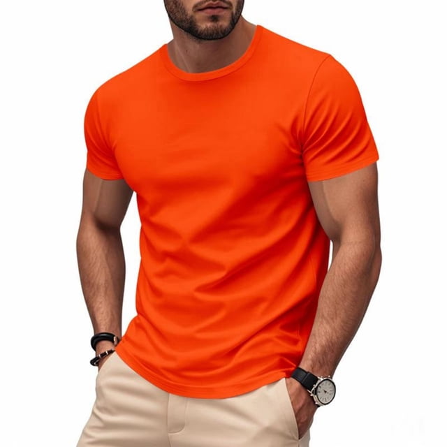 Viluyesy Shirt T - à Manches Courtes pour Hommes Extensible Col Ras du Cou Séchage Rapide Été Athlétique Uni Manches Courtes Orange 2TG