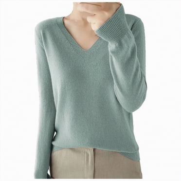WUANDIXFA Womens Shirts Womens Sweaters V Neck Sweaters for Women Sweaters for Women Long Sleeve Lightweight Soft Knitted Pullover Blouse Light Green,M