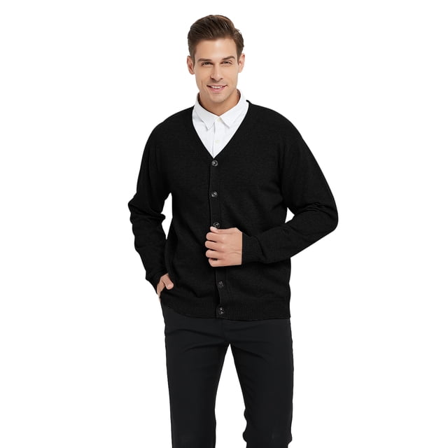 TOPTIE Cardigan pour Homme Coupe Décontractée Col en V Coton-Noir-P