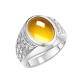 thumbnail image 3 of RYLOS Men's Rings 14K White Gold Nugget Ring with Cabochon Gemstone & Diamonds Citrine Rings For Men Size 9, 3 of 7