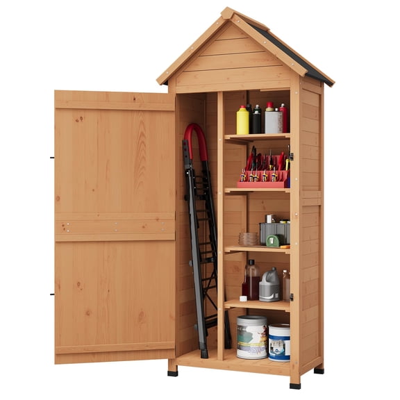 BeesClover Remise en Bois de 63 Pieds' Étanche, Armoire de Rangement Extérieure Verticale Haute avec 4 Tablettes et Porte Verrouillable, Remise à Outils de Jardin Gain de Place pour Patio, Cour, Pelouse, Jardin