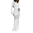 thumbnail image 3 of Maxi Dresses for Women Elegant Classy Fall Long Bell Sleeve Ruched Bodycon Fitted Cocktail Party Slit Dress White M, 3 of 8