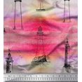 thumbnail image 1 of Soimoi Poly Georgette Fabric Lighthouse Nautical Printed Fabric 1 Yard 42 Inch Wide, 1 of 1