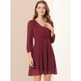 thumbnail image 3 of INSPIRE CHIC Robe en Mousseline Trapèze Fluide Unie Mignonne à Col en V et Manches Mi-Longues pour Femme P Fuchsia, 3 of 6
