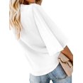thumbnail image 3 of Women's V Neck Tops Ruffle 3/4 Sleeve Tie Knot Blouses Button Down Shirts - WHITE, 3 of 3
