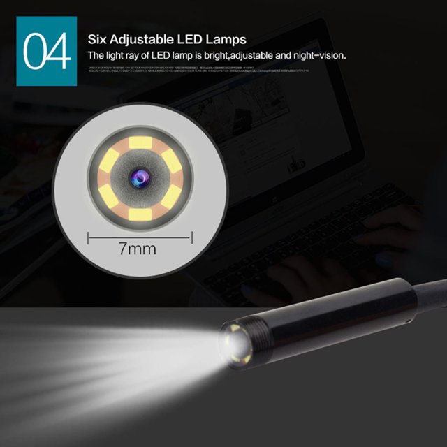 7mm Endoscope 7mm Objectif de Caméra 1.5M Étanche 6 Endoscope LED Mini USB Câble Endoscope