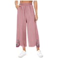 thumbnail image 2 of Womens Wide Leg Cropped Pants Cotton Linen Elastic High Waisted Palazzo Pants with Pockets Pink, 2 of 7