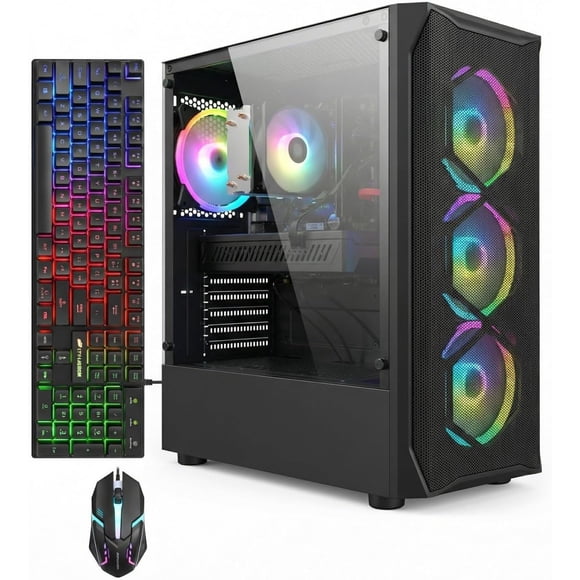STGAubron Gaming PC Computer Desktop, Intel Core i7 up to 3.9G, Radeon RX 580 8G, 16GB RAM, 512GB SSD, WiFi 6, BT 5.0, RGB Fan x 4, Windows 11 Home