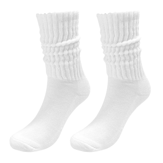 XIAQUJ Socks Solid Color Crew Socks in white, featuring a lightweight cotton material with a ribbed texture and medium tube length. These breathable and durable socks are designed for comfort and suitable for all seasons. The elastic fit ensures a secure grip, making them ideal for daily wear or outdoor activities. Sold as a pair in one size.