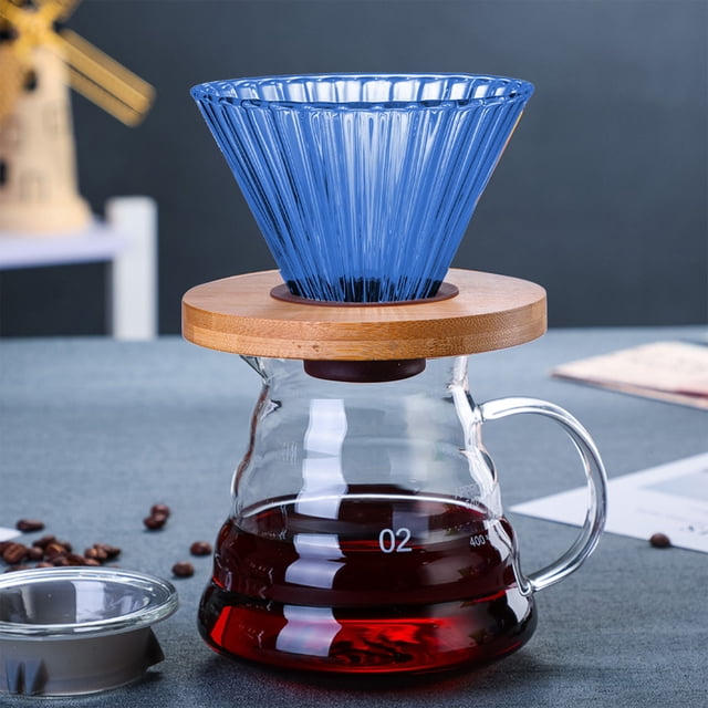 CQCYD Coffee Filter, Colored Glass Pour Over Coffee Maker, Portable Hand Brewed Dripper Reusable Removable Wooden Base, Glass Coffee Mug For Home Office Travel