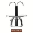 thumbnail image 1 of JUNWELL 1pc  Modern Stainless Steel Dual Nozzle Moka Pot  Multipurpose Manual Use  Reusable Filter  Two-Cup Espresso Maker  Household Gadgets, 1 of 7