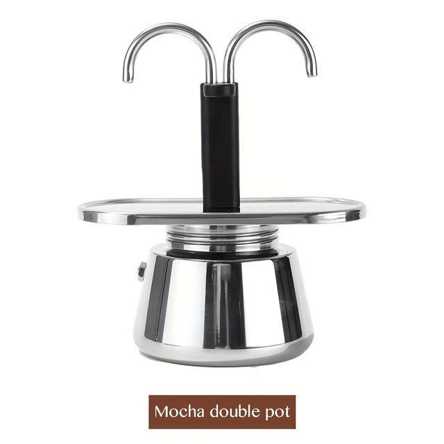 JUNWELL 1pc Modern Stainless Steel Dual Nozzle Moka Pot Multipurpose Manual Use Reusable Filter Two-Cup Espresso Maker Household Gadgets