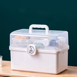 Home First Aid trousse - 3-Piece Ensemble d'organisateurs de médicaments avec 7-Day Boîte à pilules, 6-Grid Organisateur Portable & 3-Layer Armoire de rangement, plastique multicolore, 26x16x15,7cm
