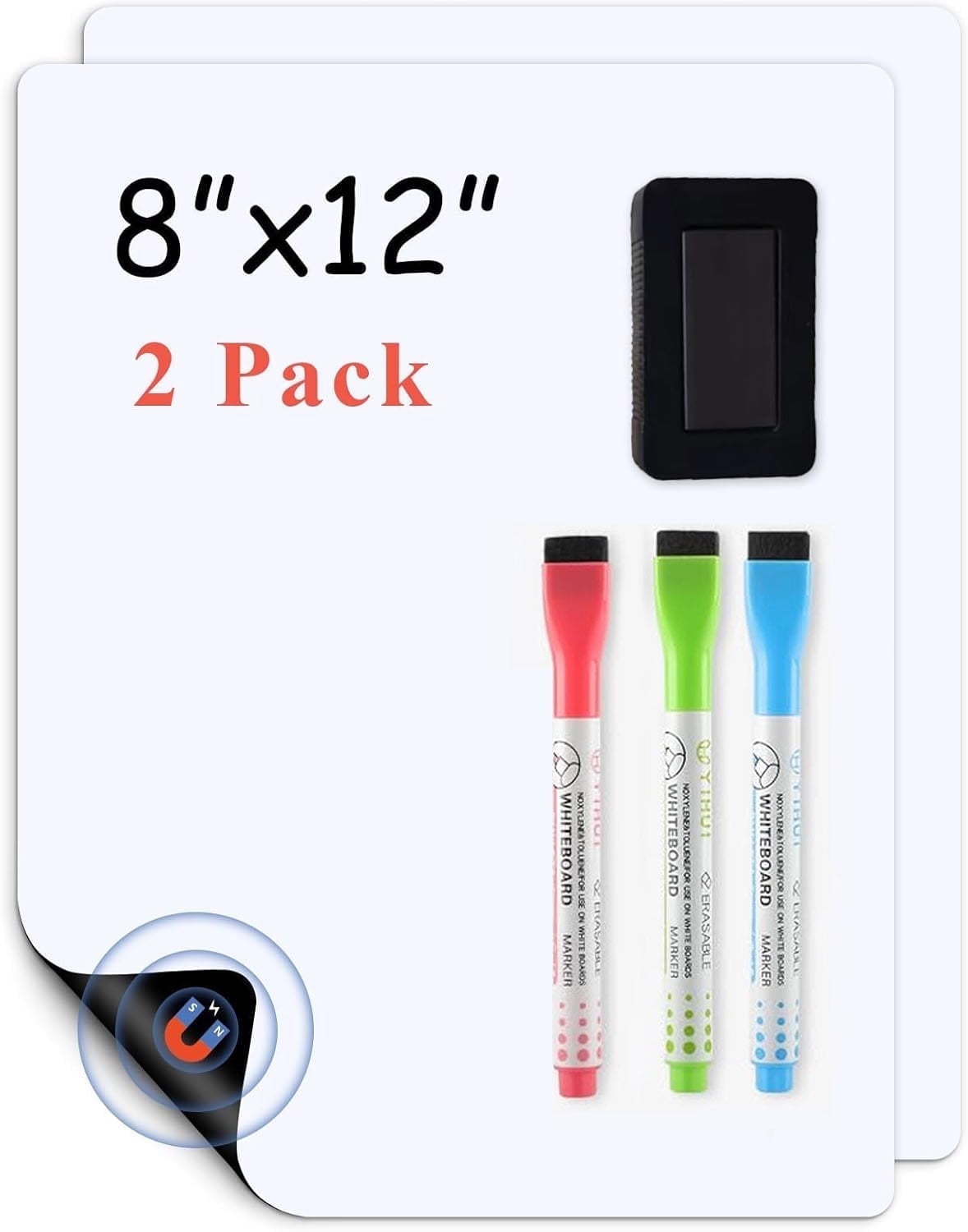 Magnetic Dry Erase Board Fridge 2 Pcs White Board Sheet 8 x12 inch, Flexible Large Refrigerator Magnets Whiteboard Planner for Home Kitchen,