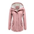 thumbnail image 1 of Innerwin Coat Hooded Ladies Outwear Drawstring Long Sleeve Buttons Jacket Pink M, 1 of 5