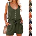 thumbnail image 4 of Sleeveless Romper, Scoop Neck Romper Stylish Pocket  For Outdoor Activity OD Green M, 4 of 6