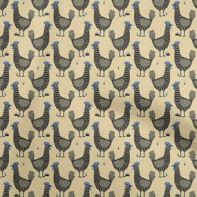 oneOone Velvet Pale Yellow Fabric Rooster Cock Craft Projects Decor Fabric Printed By The Yard 58 Inch Wide-LG