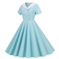 thumbnail image 1 of Robes pour Femmes 2025 Élégantes Élégantes Commerce Extérieur Col en V Manches Courtes Rétro Double Boutonnage Bouton Maxi Robe Bleue S, 1 of 4