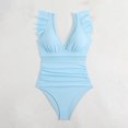 thumbnail image 4 of HXWCHs Athletic Swim Swimwears One Mesh Splicing Solid Color Splicing Swimsuit with Ruffles for Womens Beachwear S Blue, 4 of 7