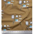 thumbnail image 1 of Soimoi Brown Rayon Crepe Fabric Monitor,Books & Study Table Education Theme Printed Craft Fabric by the Yard 46 Inch Wide, 1 of 3