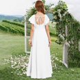 thumbnail image 3 of XIMIN Girls Plus Size Square Neck Solid Color Chiffon Bridesmaid Dresses Formal Cocktail Party Dresses with Sleeves Ruffle High Low Evening Formal Dress, 3 of 5