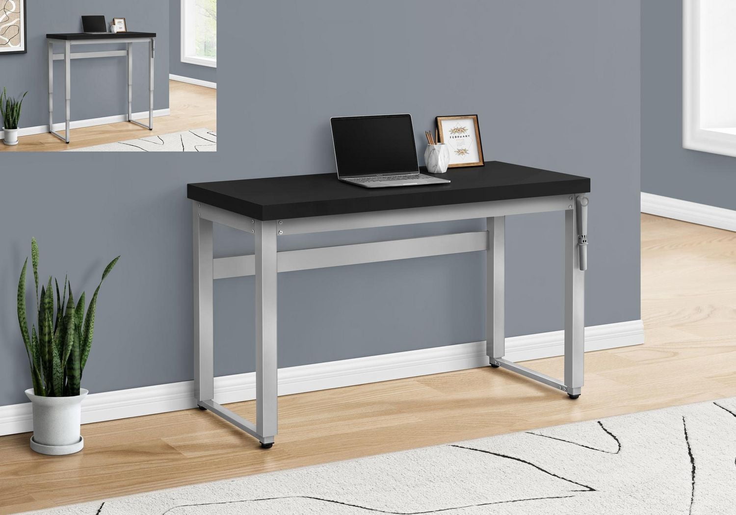 Monarch Specialties Computer Desk, Home Office, Standing, Adjustable, 48"l, Work, Laptop, Metal, Laminate, Black, Grey, Contemporary, Modern