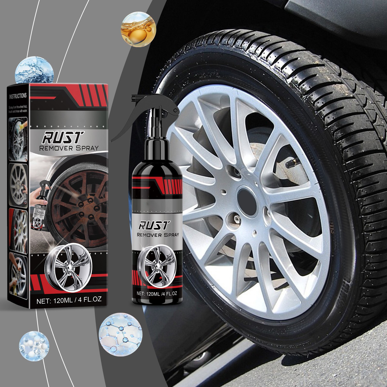 YOTQUSKI New Rust Remover for Steel & Iron, Heavy Duty Rust Remover for Metal, Car Scratch Remover Spray, Iron Stain Cleaner with Cloth for Metal, Tools, Cars, Chains